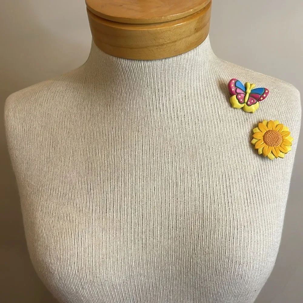 Vintage Butterfly & Sunflower Resin Pins